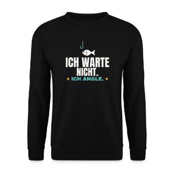 Ich warte nicht Ich angle Angler Angeln Lustiges - Unisex Pullover - Schwarz - Vorne - Alina (178cm) & Michal (187cm)