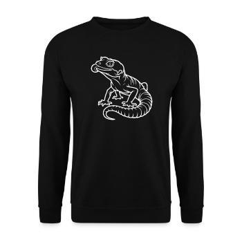 Liniengecko im Schwarz Weiss Kontrast - Unisex Pullover - Schwarz - Vorne - Alina (178cm) & Michal (187cm)