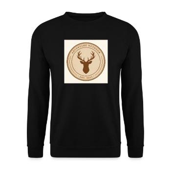 Adventure Outdoor Deer Head - Vintage Hunting Badg - Unisex Pullover - Schwarz - Vorne - Alina (178cm) & Michal (187cm)