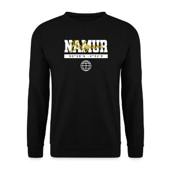 Namur Belgien Koordinaten Reise Souvenir - Unisex Pullover - Schwarz - Vorne - Alina (178cm) & Michal (187cm)