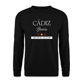 Cádiz Spanien Souvenir – Reise minimalistisch - Unisex Pullover - Schwarz - Vorne - Alina (178cm) & Michal (187cm)