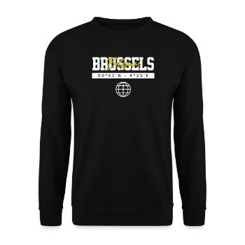 Brüssel Belgien Koordinaten Reise Souvenir - Unisex Pullover - Schwarz - Vorne - Alina (178cm) & Michal (187cm)
