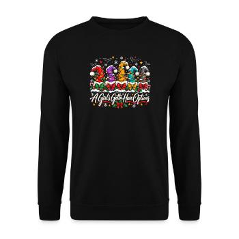 Bunte Weihnachtsmützen mit Lichterkette - Unisex Pullover - Schwarz - Vorne - Alina (178cm) & Michal (187cm)