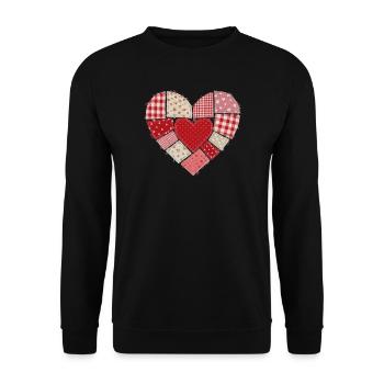 Herz patchwork nähen quilten Geschenk  - Unisex Pullover - Schwarz - Vorne - Alina (178cm) & Michal (187cm)
