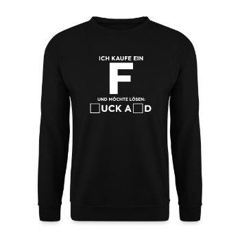 Ich kaufe ein F und möchte lösen Wortspiel - Unisex Pullover - Schwarz - Vorne - Alina (178cm) & Michal (187cm)