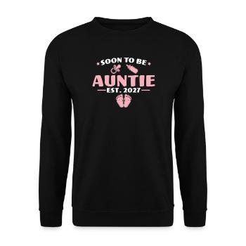 Pregnancy Reveal Soon to be Auntie 2027 - Unisex Pullover - Schwarz - Vorne - Alina (178cm) & Michal (187cm)