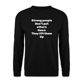 Starke Menschen erheben andere - Unisex Pullover - Schwarz - Vorne - Alina (178cm) & Michal (187cm)