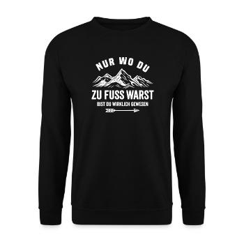 Wandern Berge Outdoor Natur Spruch Geschenk - Unisex Pullover - Schwarz - Vorne - Alina (178cm) & Michal (187cm)
