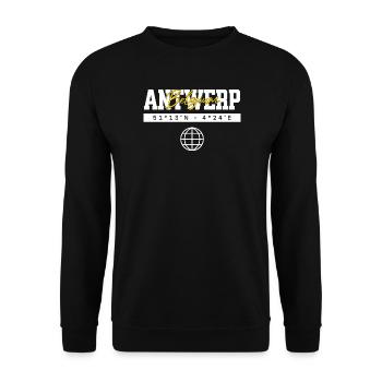 Antwerpen Belgien Koordinaten Reise Souvenir - Unisex Pullover - Schwarz - Vorne - Alina (178cm) & Michal (187cm)