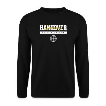 Hannover Niedersachsen Koordinaten Reise Souvenir - Unisex Pullover - Schwarz - Vorne - Alina (178cm) & Michal (187cm)