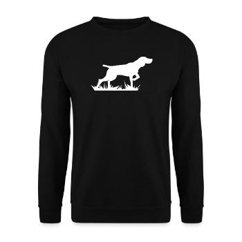 Laufender Hund im Gras - Unisex Pullover - Schwarz - Vorne - Alina (178cm) & Michal (187cm)