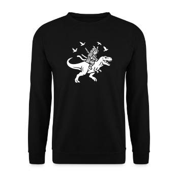 Samurai Katze reitet Dinosaurier - Unisex Pullover - Schwarz - Vorne - Alina (178cm) & Michal (187cm)