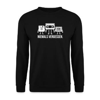 Niemals vergessen Diskette Videokassette Kassette - Unisex Pullover - Schwarz - Vorne - Alina (178cm) & Michal (187cm)