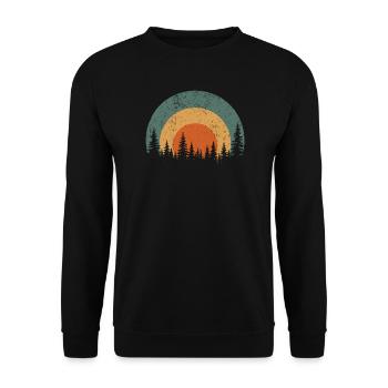 Retro Pine Silhouette im Freien - Unisex Pullover - Schwarz - Vorne - Alina (178cm) & Michal (187cm)
