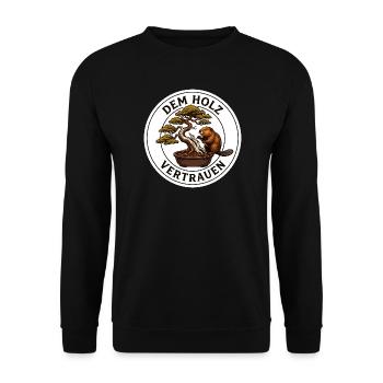 Dem Holz vertrauen Bonsai Schnitzerei T-Shirt - Unisex Pullover - Schwarz - Vorne - Alina (178cm) & Michal (187cm)