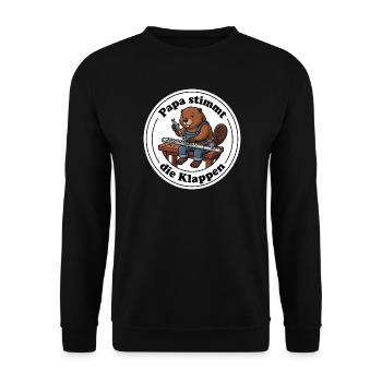 Querflöte Papa Biber Instrumentenbauer T-Shirt - Unisex Pullover - Schwarz - Vorne - Alina (178cm) & Michal (187cm)