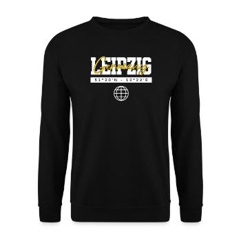 Leipzig Deutschland Koordinaten Reise Souvenir - Unisex Pullover - Schwarz - Vorne - Alina (178cm) & Michal (187cm)