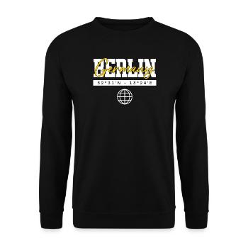 Berlin Deutschland Koordinaten Reise Souvenir - Unisex Pullover - Schwarz - Vorne - Alina (178cm) & Michal (187cm)