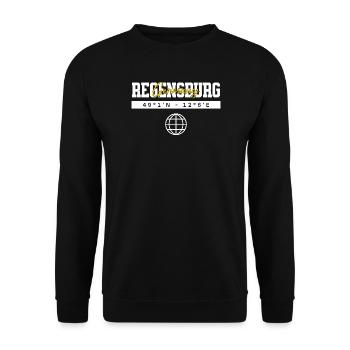 Regensburg Deutschland Koordinaten Reise Souvenir - Unisex Pullover - Schwarz - Vorne - Alina (178cm) & Michal (187cm)