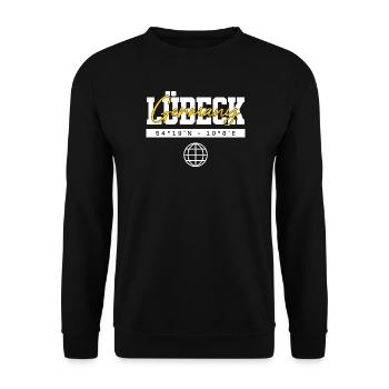 Lübeck Deutschland Koordinaten Reise Souvenir - Unisex Pullover - Schwarz - Vorne - Alina (178cm) & Michal (187cm)