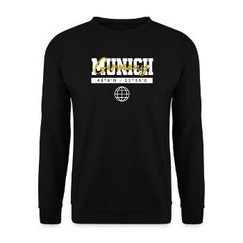 München Deutschland Koordinaten Reise Souvenir - Unisex Pullover - Schwarz - Vorne - Alina (178cm) & Michal (187cm)