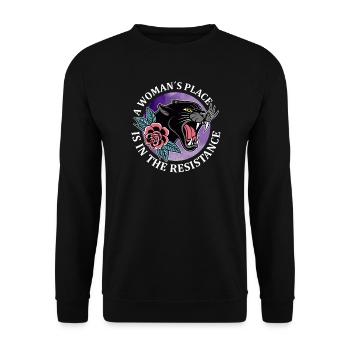 Feminismus A Woman´s Place Is In The Resistance - Unisex Pullover - Schwarz - Vorne - Alina (178cm) & Michal (187cm)