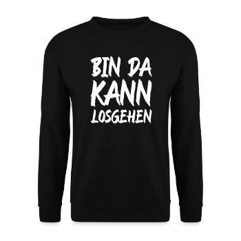 Sprüche Lustig - Bin Da Kann Losgehen - Unisex Pullover - Schwarz - Vorne - Alina (178cm) & Michal (187cm)