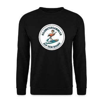 Kilometersammler SUP Board Flamingo Design - Unisex Pullover - Schwarz - Vorne - Alina (178cm) & Michal (187cm)