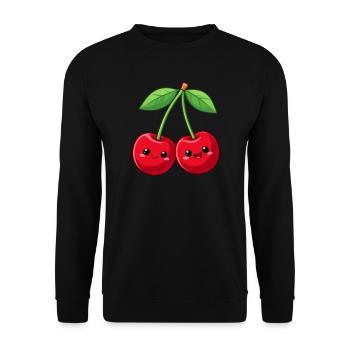 Lustige Kawaii Kirschen Geschenk  - Unisex Pullover - Schwarz - Vorne - Alina (178cm) & Michal (187cm)