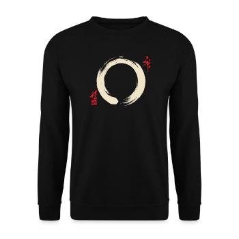 Zen Enso Circle – Buddhistische Pinselstrichmeditation - Unisex Pullover - Schwarz - Vorne - Alina (178cm) & Michal (187cm)