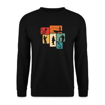 Angler Angeln Fischer Retro Angel Fische - Unisex Pullover - Schwarz - Vorne - Alina (178cm) & Michal (187cm)