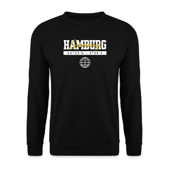 Hamburg Deutschland Koordinaten Reise Souvenir - Unisex Pullover - Schwarz - Vorne - Alina (178cm) & Michal (187cm)