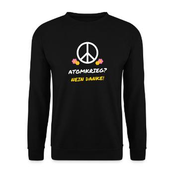 Atomkrieg? Nein danke! – Peace Zeichen - Unisex Pullover - Schwarz - Vorne - Alina (178cm) & Michal (187cm)