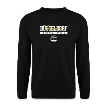 Düsseldorf Deutschland Koordinaten Reise Souvenir - Unisex Pullover - Schwarz - Vorne - Alina (178cm) & Michal (187cm)