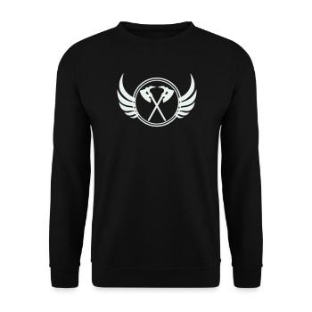 Kreuzäxte mit Flügeln Emblem - Unisex Pullover - Schwarz - Vorne - Alina (178cm) & Michal (187cm)