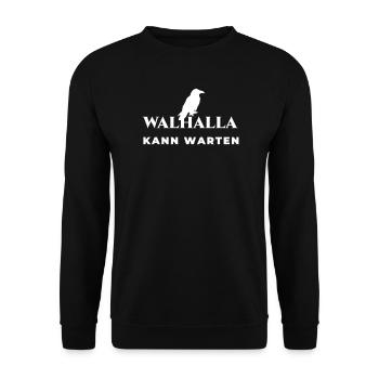 Walhalla kann warten – Wikinger Spruch - Unisex Pullover - Schwarz - Vorne - Alina (178cm) & Michal (187cm)