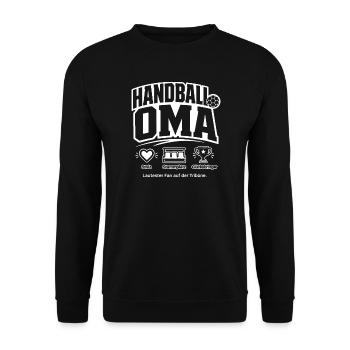 Handballoma Geschenk – Stolz & Glücksbringer - Unisex Pullover - Schwarz - Vorne - Alina (178cm) & Michal (187cm)