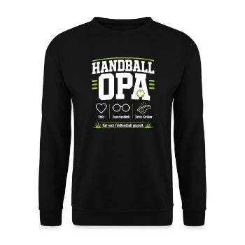 Handballopa Geschenk – Stolz & Expertenblick - Unisex Pullover - Schwarz - Vorne - Alina (178cm) & Michal (187cm)
