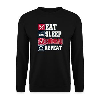 Eat Sleep Rhönrad Repeat - Unisex Pullover - Schwarz - Vorne - Alina (178cm) & Michal (187cm)