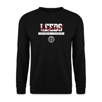 Leeds England Koordinaten Reise Souvenir - Unisex Pullover - Schwarz - Vorne - Alina (178cm) & Michal (187cm)