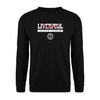 Liverpool England Koordinaten Reise Souvenir - Unisex Pullover - Schwarz - Vorne - Alina (178cm) & Michal (187cm)