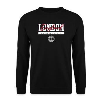 London England Koordinaten Reise Souvenir - Unisex Pullover - Schwarz - Vorne - Alina (178cm) & Michal (187cm)