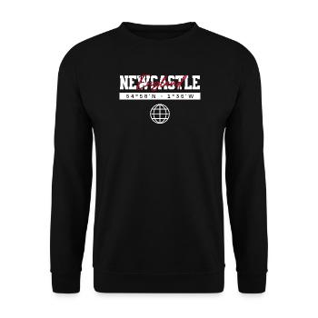 Newcastle England Koordinaten Reise Souvenir - Unisex Pullover - Schwarz - Vorne - Alina (178cm) & Michal (187cm)