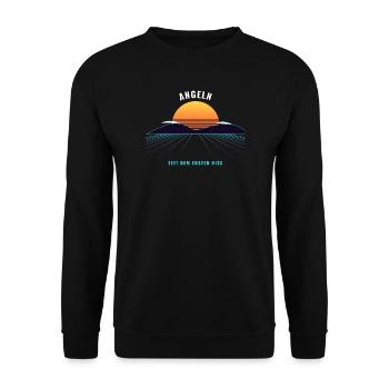 Angeln Retro Sonnenuntergang Vintage 80er - Unisex Pullover - Schwarz - Vorne - Alina (178cm) & Michal (187cm)