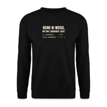Keine KI weiß, wo das Ladekabel liegt – Mama schon - Unisex Pullover - Schwarz - Vorne - Alina (178cm) & Michal (187cm)