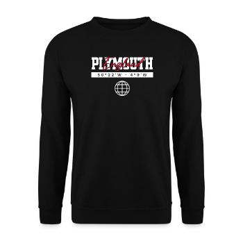 Plymouth England Koordinaten Reise Souvenir - Unisex Pullover - Schwarz - Vorne - Alina (178cm) & Michal (187cm)