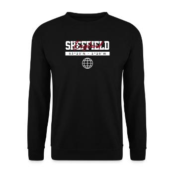 Sheffield England Koordinaten Reise Souvenir - Unisex Pullover - Schwarz - Vorne - Alina (178cm) & Michal (187cm)