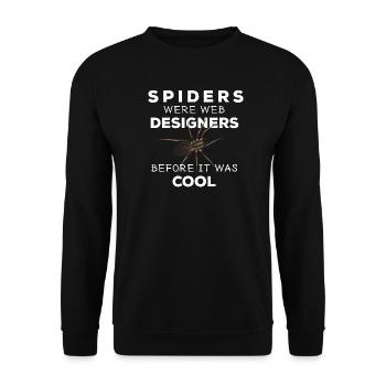 Spiders were web designers - Spinne Nerd Spruch - Unisex Pullover - Schwarz - Vorne - Alina (178cm) & Michal (187cm)