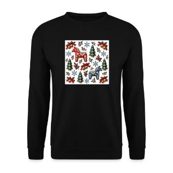 Dala-Stil-Weihnachtsvolkspferde - Unisex Pullover - Schwarz - Vorne - Alina (178cm) & Michal (187cm)