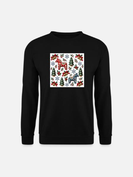 Dala-Stil-Weihnachtsvolkspferde - Unisex Pullover - Schwarz